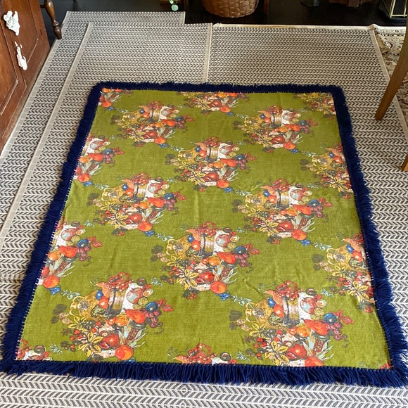 Unkown Other - Vintage Rectangular Fringed Fruit Design Tablecloth 54" x 68"